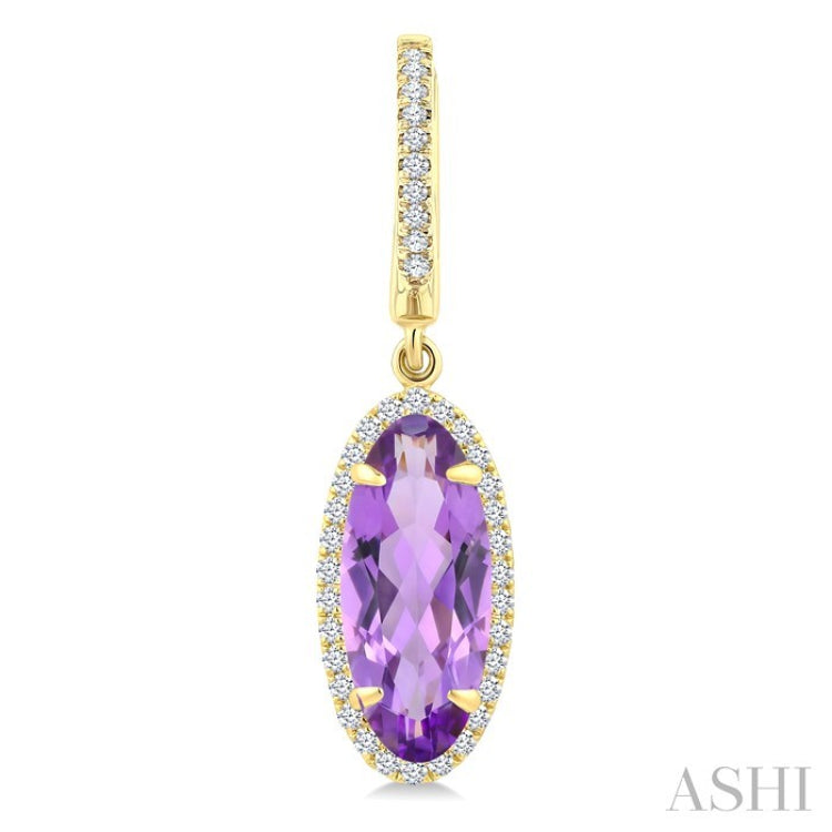 12X5 MM Evoque Gemstones Oval Shape Amethyst and 1/3 Ctw Round Cut Diamond Semi-Precious Earrings in 10K Yellow Gold