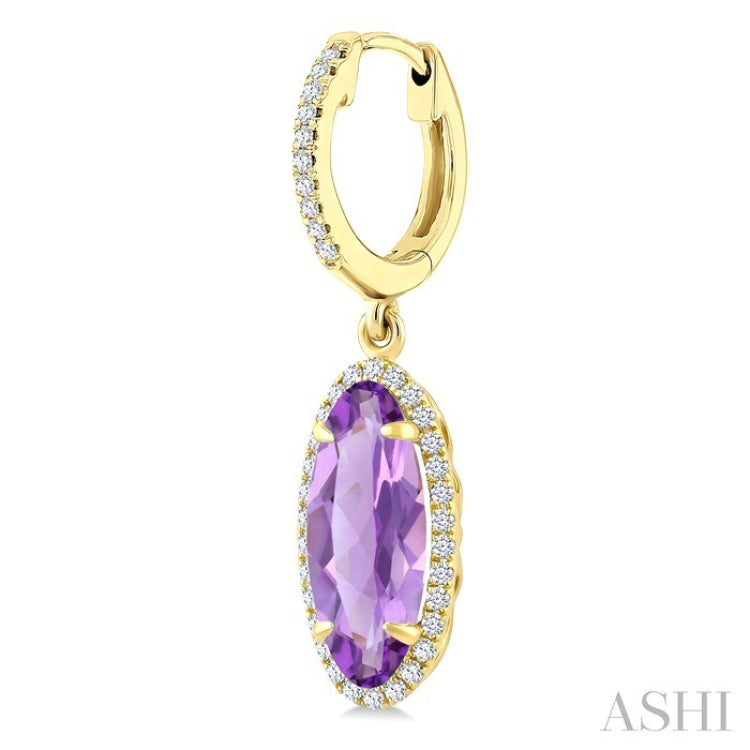 12X5 MM Evoque Gemstones Oval Shape Amethyst and 1/3 Ctw Round Cut Diamond Semi-Precious Earrings in 10K Yellow Gold