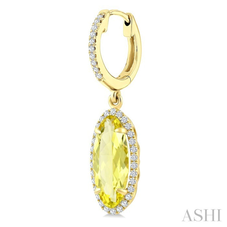 12X5 MM Evoque Gemstones Oval Shape Lemon Quartz and 1/3 Ctw Round Cut Diamond Semi-Precious Earrings in 10K Yellow Gold