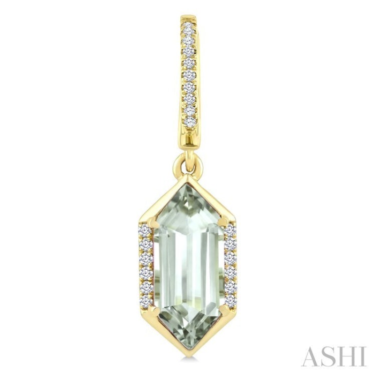 12X5 MM Evoque Gemstones Hexagon Shape Green Amethyst and 1/5 Ctw Round Cut Diamond Semi-Precious Earrings in 10K Yellow Gold