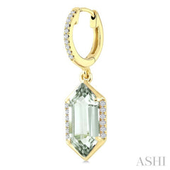 12X5 MM Evoque Gemstones Hexagon Shape Green Amethyst and 1/5 Ctw Round Cut Diamond Semi-Precious Earrings in 10K Yellow Gold