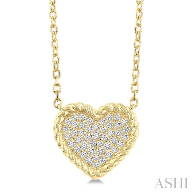 1/5 Ctw Round Cut Diamond Rope Border Heart Motif Fashion Pendant With Chain in 10K Yellow Gold