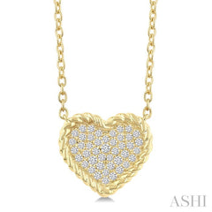 1/5 Ctw Round Cut Diamond Rope Border Heart Motif Fashion Pendant With Chain in 10K Yellow Gold