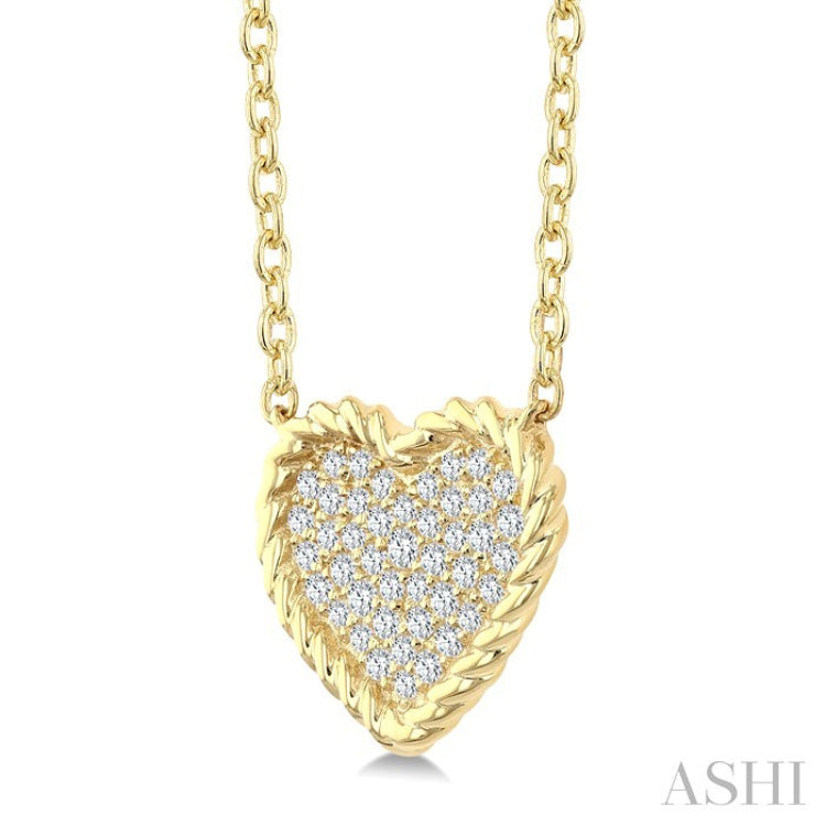 1/5 Ctw Round Cut Diamond Rope Border Heart Motif Fashion Pendant With Chain in 10K Yellow Gold