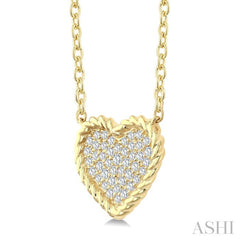 1/5 Ctw Round Cut Diamond Rope Border Heart Motif Fashion Pendant With Chain in 10K Yellow Gold