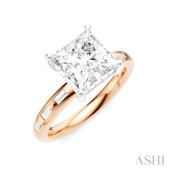 1/3 Ctw Akari Princess Shape Baguette and Round Cut Diamond Semi Mount Engagement Ring in 14K Rose and White Gold