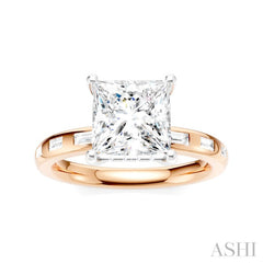 1/3 Ctw Akari Princess Shape Baguette and Round Cut Diamond Semi Mount Engagement Ring in 14K Rose and White Gold