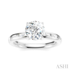 1/4 Ctw Round Shape Baguette and Round Cut Diamond Semi-Mount Engagement Ring in 14K White Gold