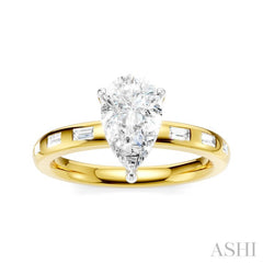 1/4 Ctw Pear Shape Baguette and Round Cut Diamond Semi-Mount Engagement Ring in 14K Yellow and White Gold