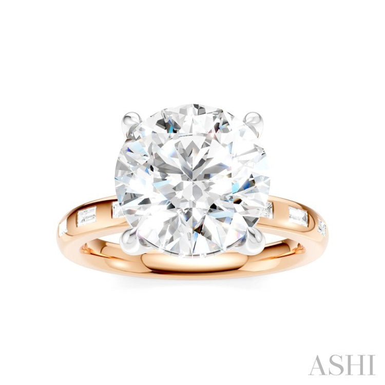 1/3 Ctw Akari Circular Shape, Baguette and Round Cut Diamond Semi Mount Engagement Ring in 14K Rose and White Gold