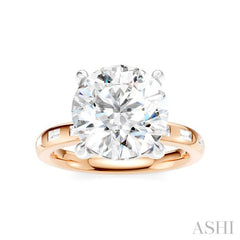 1/3 Ctw Akari Circular Shape, Baguette and Round Cut Diamond Semi Mount Engagement Ring in 14K Rose and White Gold