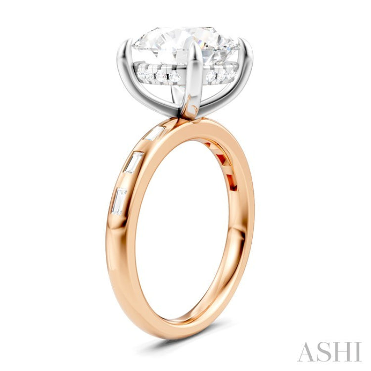 1/3 Ctw Akari Circular Shape, Baguette and Round Cut Diamond Semi Mount Engagement Ring in 14K Rose and White Gold