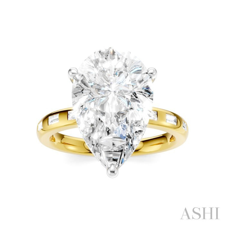 1/3 Ctw Pear Shape Baguette and Round Cut Diamond Semi-Mount Engagement Ring in 14K Yellow and White Gold