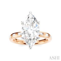 1/4 Ctw Marquise Shape Baguette and Round Cut Diamond Semi-Mount Engagement Ring in 14K Rose and White Gold