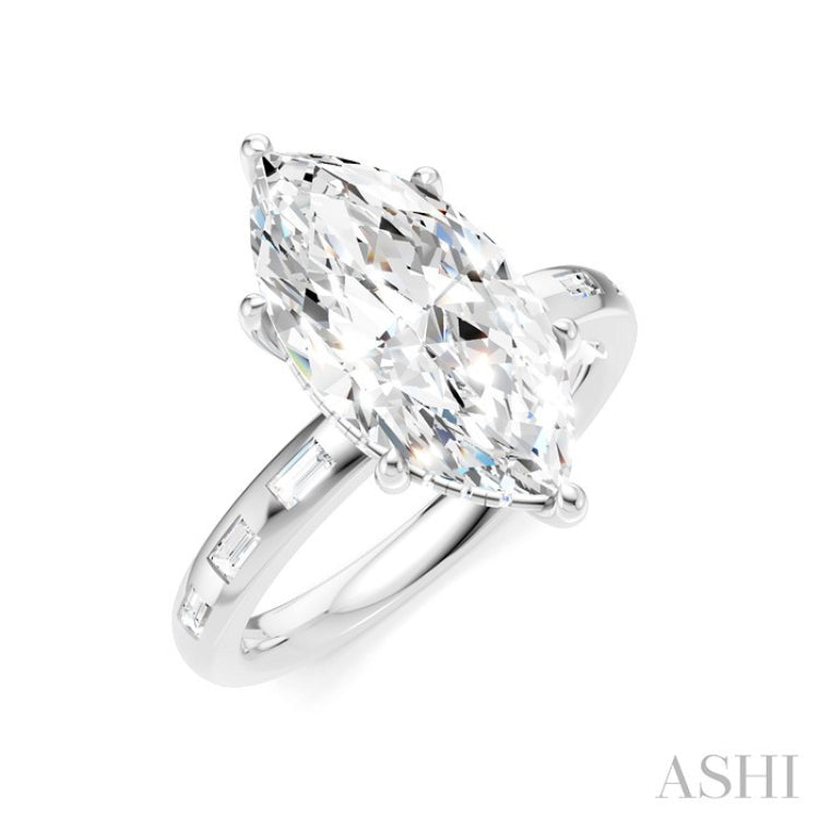 1/4 Ctw Marquise Shape Baguette and Round Cut Diamond Semi-Mount Engagement Ring in 14K White Gold