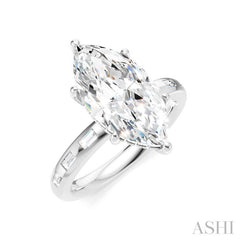 1/4 Ctw Marquise Shape Baguette and Round Cut Diamond Semi-Mount Engagement Ring in 14K White Gold