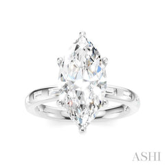 1/4 Ctw Marquise Shape Baguette and Round Cut Diamond Semi-Mount Engagement Ring in 14K White Gold