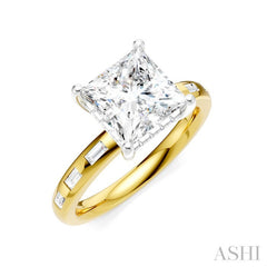 1/3 Ctw Akari Princess Shape Baguette and Round Cut Diamond Semi Mount Engagement Ring in 14K Yellow and White Gold