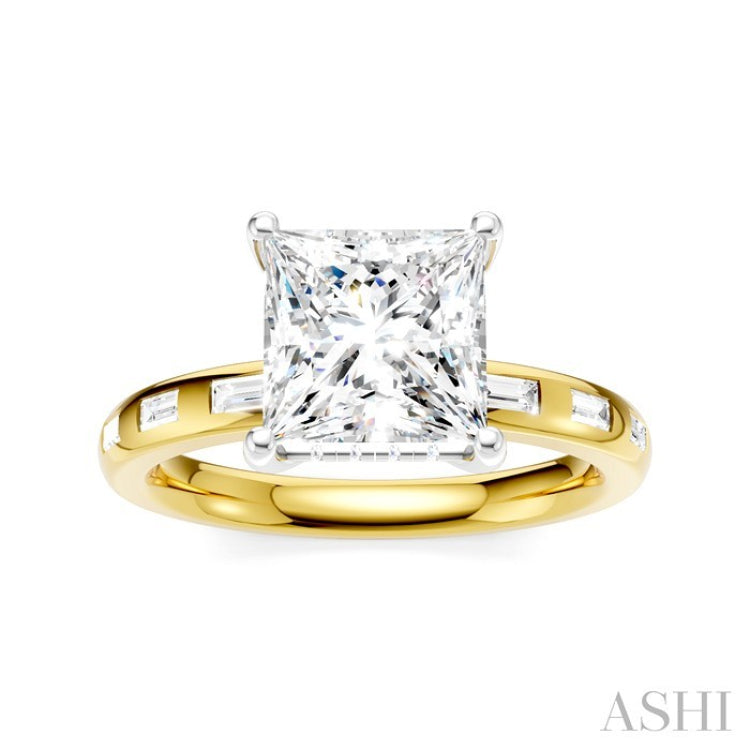 1/3 Ctw Akari Princess Shape Baguette and Round Cut Diamond Semi Mount Engagement Ring in 14K Yellow and White Gold