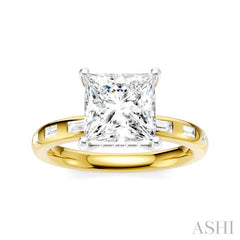1/3 Ctw Akari Princess Shape Baguette and Round Cut Diamond Semi Mount Engagement Ring in 14K Yellow and White Gold