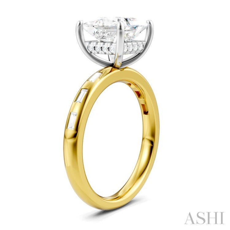 1/3 Ctw Akari Princess Shape Baguette and Round Cut Diamond Semi Mount Engagement Ring in 14K Yellow and White Gold