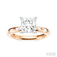 1/4 Ctw Princess Shape Baguette and Round Cut Diamond Semi-Mount Engagement Ring in 14K Rose and White Gold