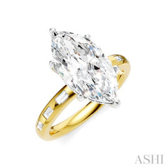 1/4 Ctw Marquise Shape Baguette and Round Cut Diamond Semi-Mount Engagement Ring in 14K Yellow and White Gold