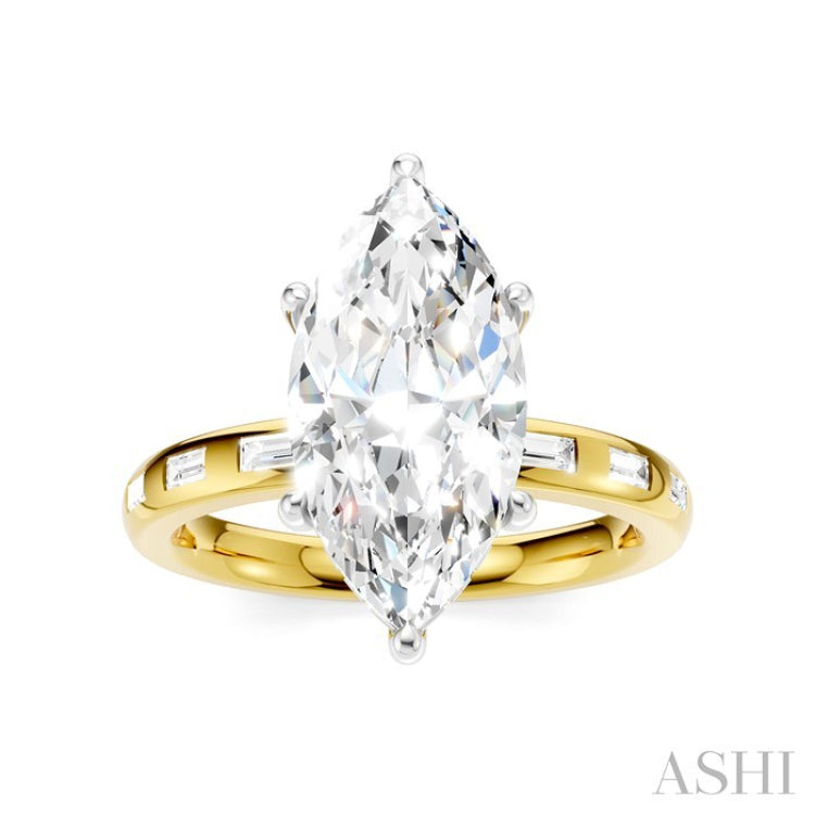 1/4 Ctw Marquise Shape Baguette and Round Cut Diamond Semi-Mount Engagement Ring in 14K Yellow and White Gold