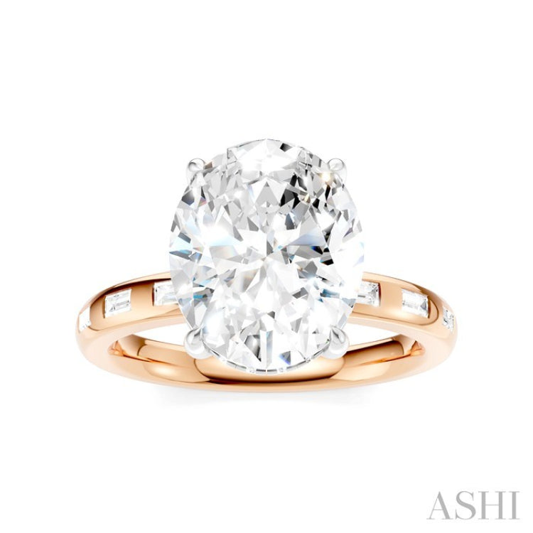 1/3 Ctw Oval Shape Baguette and Round Cut Diamond Semi-Mount Engagement Ring in 14K Rose and White Gold