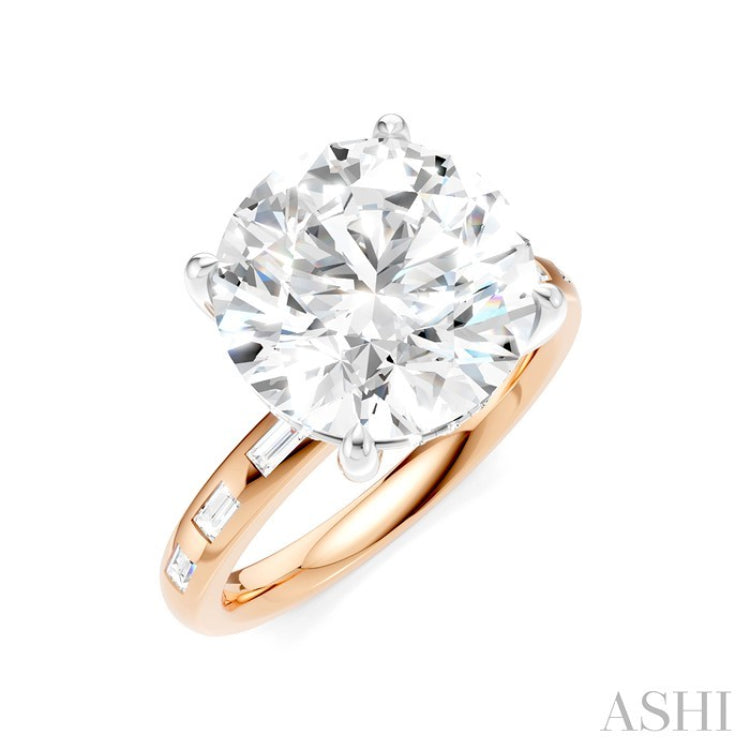 1/3 Ctw Round Shape Baguette and Round Cut Diamond Semi-Mount Engagement Ring in 14K Rose and White Gold