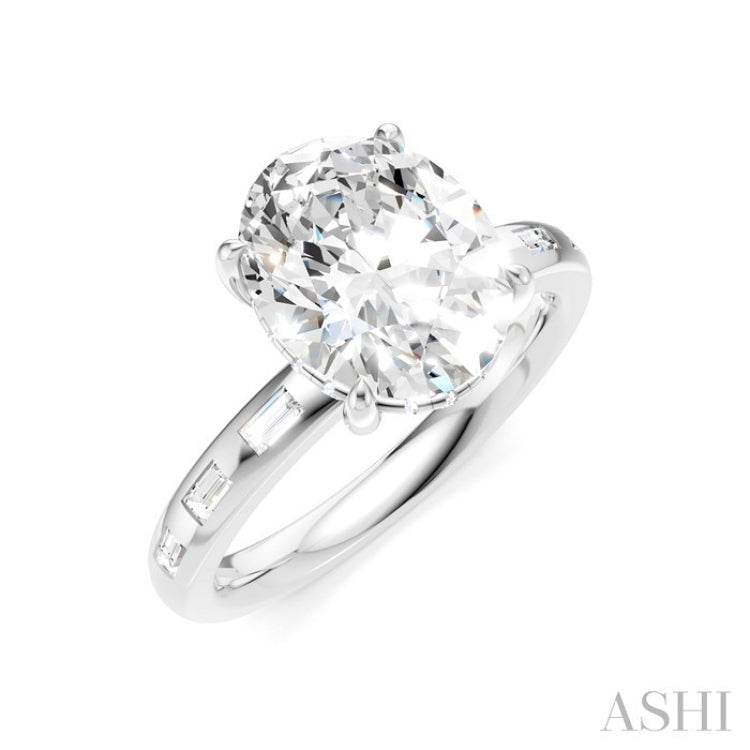 1/3 Ctw Akari Oval Shape Baguette and Round Cut Diamond Semi Mount Engagement Ring in 14K White Gold