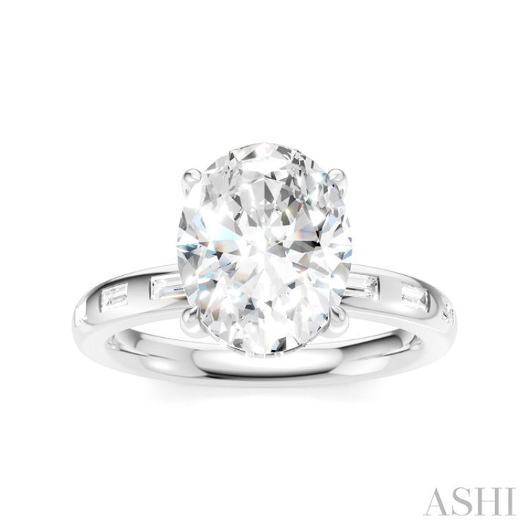 1/3 Ctw Akari Oval Shape Baguette and Round Cut Diamond Semi Mount Engagement Ring in 14K White Gold
