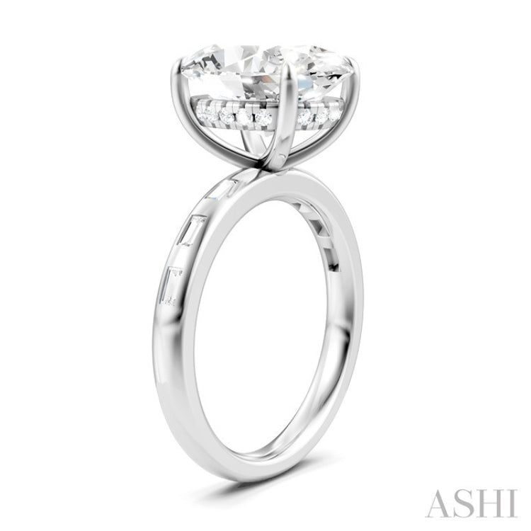 1/3 Ctw Oval Shape Baguette and Round Cut Diamond Semi-Mount Engagement Ring in 14K White Gold