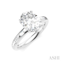 1/4 Ctw Oval Shape Baguette and Round Cut Diamond Semi-Mount Engagement Ring in 14K White Gold