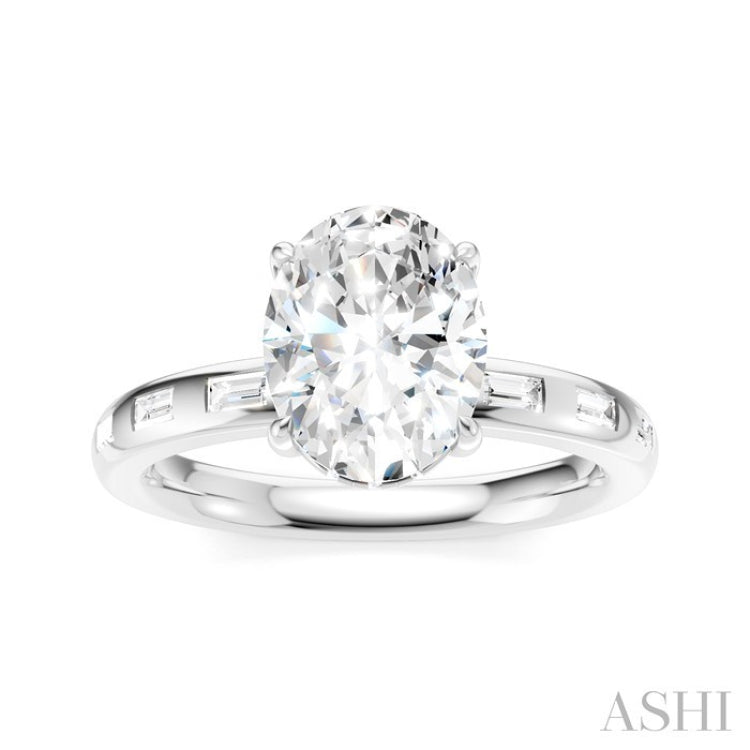 1/4 Ctw Oval Shape Baguette and Round Cut Diamond Semi-Mount Engagement Ring in 14K White Gold
