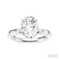 1/4 Ctw Oval Shape Baguette and Round Cut Diamond Semi-Mount Engagement Ring in 14K White Gold