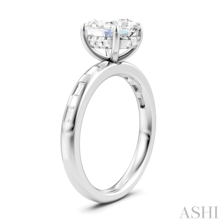 1/4 Ctw Oval Shape Baguette and Round Cut Diamond Semi-Mount Engagement Ring in 14K White Gold