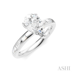 1/4 Ctw Pear Shape Baguette and Round Cut Diamond Semi-Mount Engagement Ring in 14K White Gold