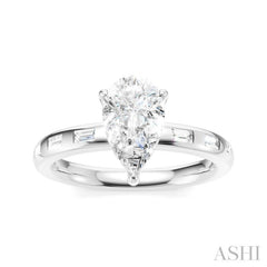1/4 Ctw Pear Shape Baguette and Round Cut Diamond Semi-Mount Engagement Ring in 14K White Gold