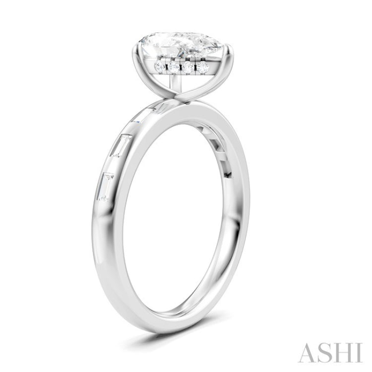 1/4 Ctw Pear Shape Baguette and Round Cut Diamond Semi-Mount Engagement Ring in 14K White Gold