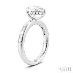1/4 Ctw Pear Shape Baguette and Round Cut Diamond Semi-Mount Engagement Ring in 14K White Gold