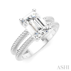 1/10 Ctw Akari Split Rope Textured Shank Emerald Shape Round Cut Diamond Semi Mount Engagement Ring in 14K White Gold