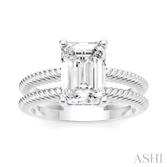 1/10 Ctw Akari Split Rope Textured Shank Emerald Shape Round Cut Diamond Semi Mount Engagement Ring in 14K White Gold