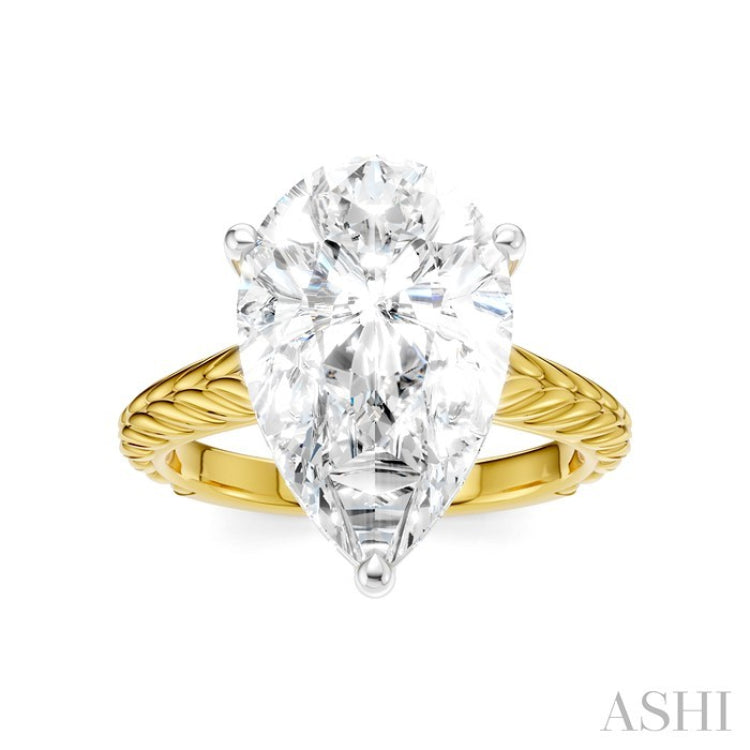 1/8 Ctw Pear Shape Round Cut Diamond Akari Wheat Shank Semi-Mount Engagement Ring in 14K Yellow and White Gold