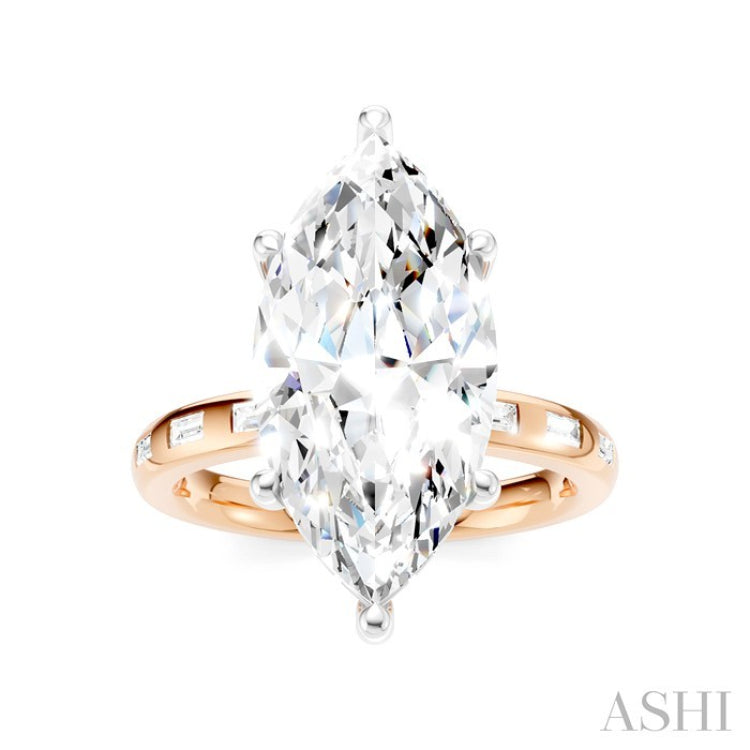 1/3 Ctw Marquise Shape Baguette and Round Cut Diamond Semi-Mount Engagement Ring in 14K Rose and White Gold