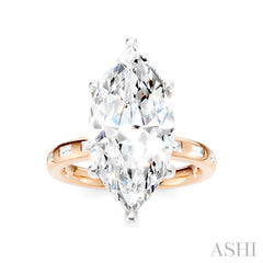 1/3 Ctw Marquise Shape Baguette and Round Cut Diamond Semi-Mount Engagement Ring in 14K Rose and White Gold