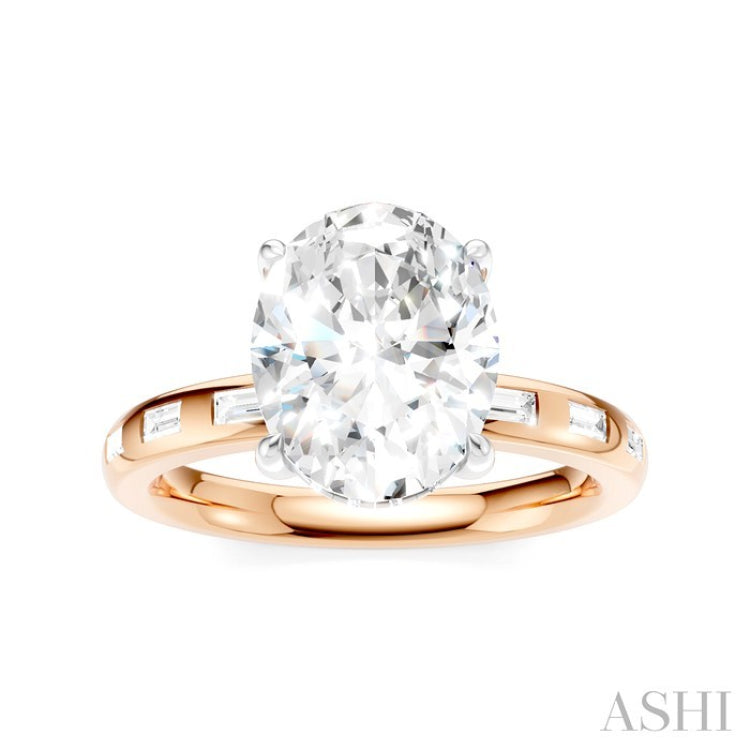 1/3 Ctw Akari Oval Shape Baguette and Round Cut Diamond Semi Mount Engagement Ring in 14K Rose and White Gold