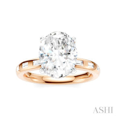1/3 Ctw Akari Oval Shape Baguette and Round Cut Diamond Semi Mount Engagement Ring in 14K Rose and White Gold