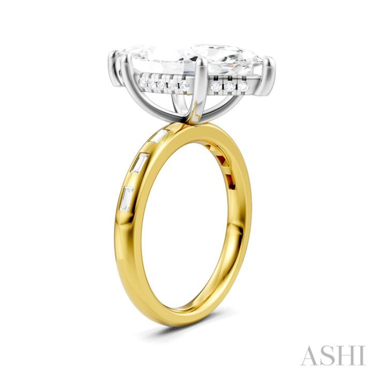 1/3 Ctw Marquise Shape Baguette and Round Cut Diamond Semi-Mount Engagement Ring in 14K Yellow and White Gold