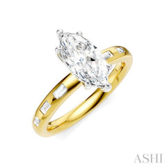 1/4 Ctw Marquise Shape Baguette and Round Cut Diamond Semi-Mount Engagement Ring in 14K Yellow and White Gold